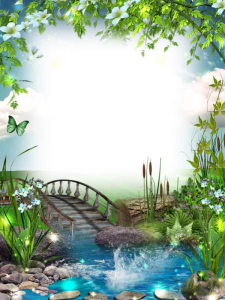 This png image - Transparent Photo Frame with Bridge and River, is available for free download