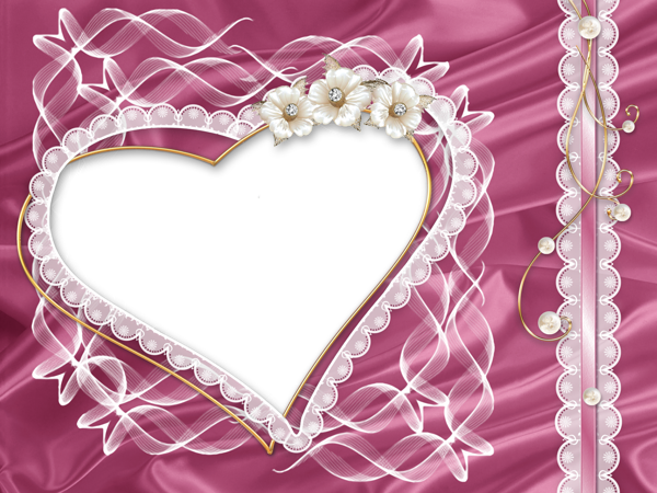This png image - Transparent Pink PNG Photo Frame with Heart and Flowers, is available for free download