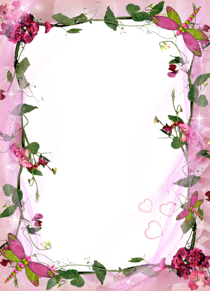 This png image - Transparent Pink Photo Frame with Pink Flowers, is available for free download