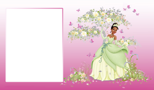This png image - Transparent Pink Photo Frame with Princess Tiana, is available for free download