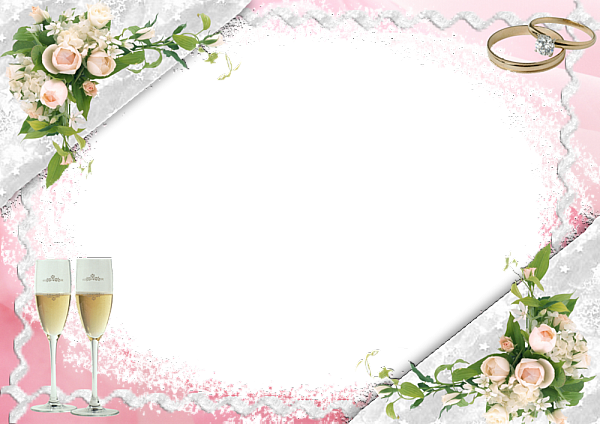 This png image - Transparent Pink Wedding Frame with Bubbly Glasses, is available for free download