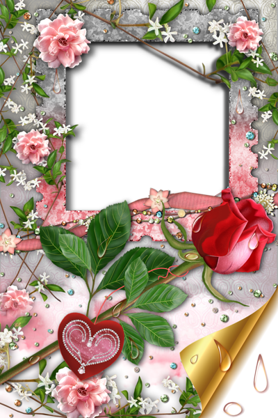This png image - Transparent Romantic Frame with Rose and Heart, is available for free download