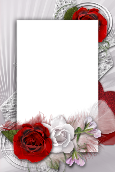 This png image - Transparent Romantic Frame with White and Red Rose, is available for free download