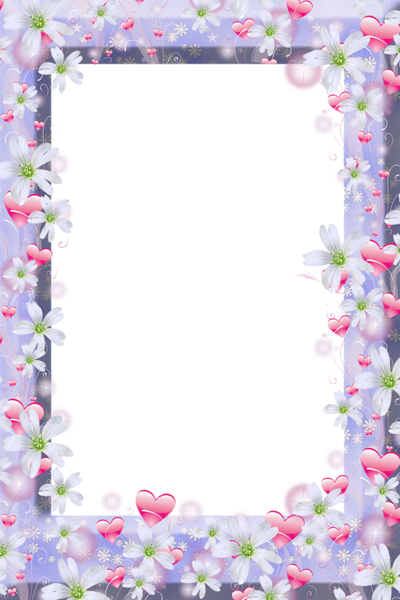 This png image - Transparent Violet PNG Frame with Flowers and Hearts, is available for free download