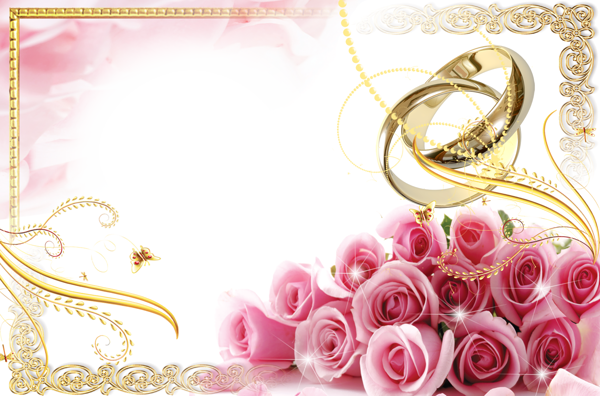 This png image - Transparent Wedding Frame with Rings and Pink Roses, is available for free download
