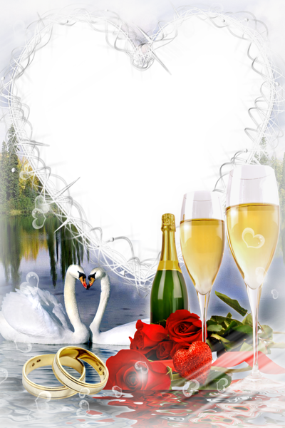 This png image - Wedding PNG Frame with Swans and Roses, is available for free download