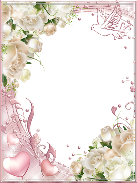 This png image - White Roses Pink PNG Photo Frame, is available for free download