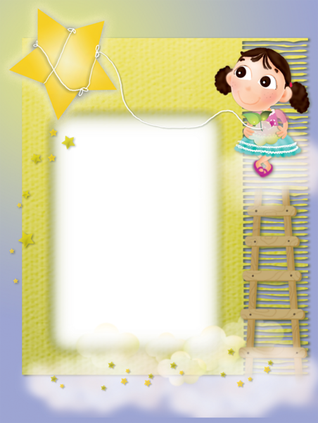 This png image - Yellow Kids Transparent Frame with Girl and Star, is available for free download