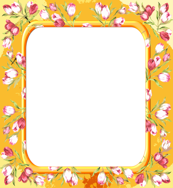 This png image - Yellow Transparent Frame with Pink Flowers, is available for free download