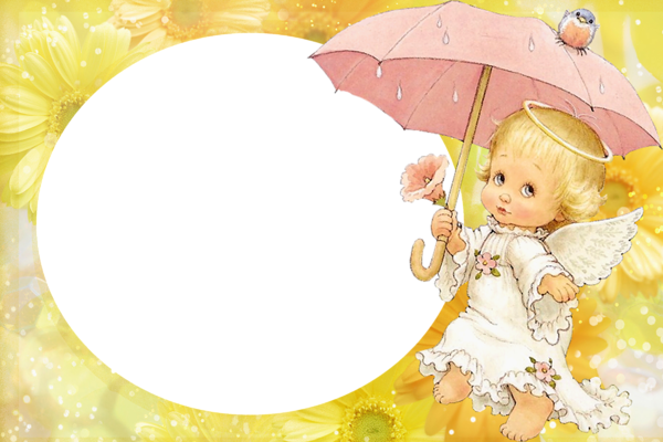 This png image - Yellow Transparent Kids Frame with Cute Angel, is available for free download