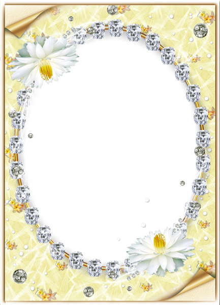 This png image - Yellow Transparent Photo Frame with Flowers and Diamonds, is available for free download