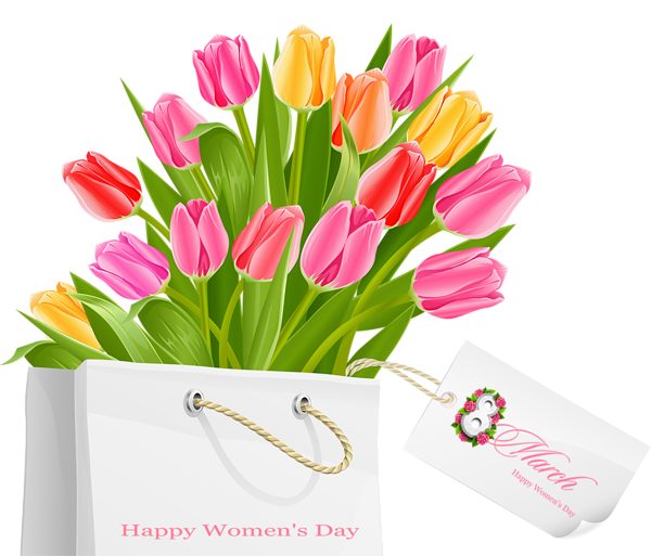 This png image - Happy Womens Day Gift Bag with Tulips, is available for free download