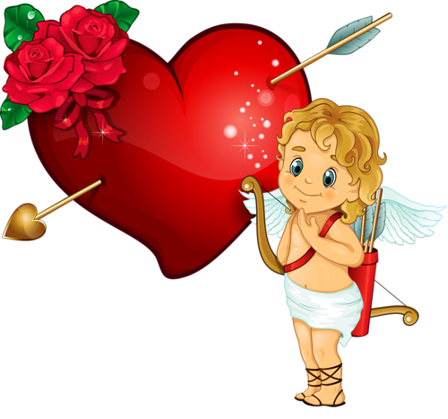 This png image - Cupidon with Heart Arrow and Rose Clipart, is available for free download