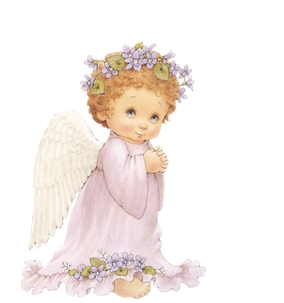 This png image - Cute Angel with Purple Flowers Free Clipart, is available for free download
