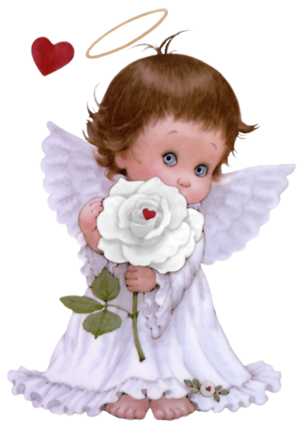 This png image - Cute Angel with White Rose Free PNG Clipart Picture, is available for free download