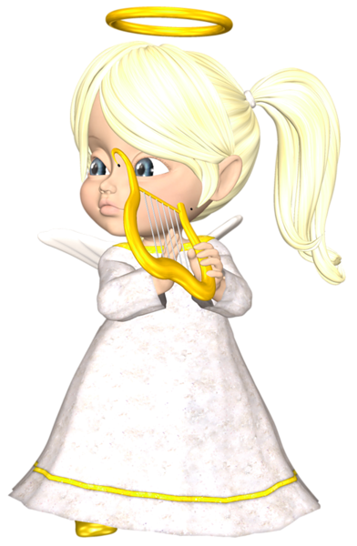 This png image - Cute Blonde Angel with Harp Large PNG Clipart, is available for free download