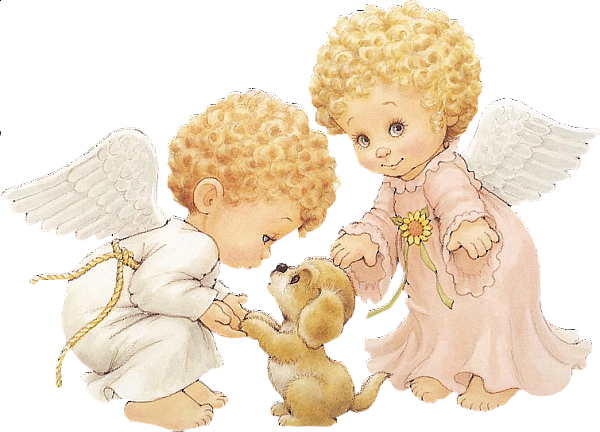 This png image - Two Cute Little Angels with Puppy Clipart, is available for free download