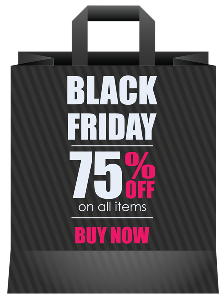 This png image - Black Friday 75% OFF Black Shoping Bag PNG Clipart Picture, is available for free download