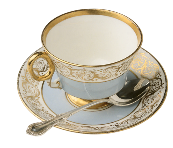 This png image - Blue and Gold Tea Cup with Teaspoon Large Transparent Clipart, is available for free download