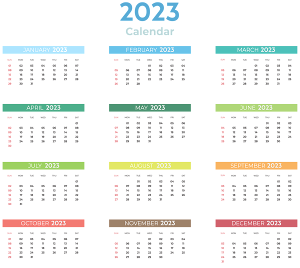 This png image - 2023 US Calendar with Colors Transparent Clipart, is available for free download
