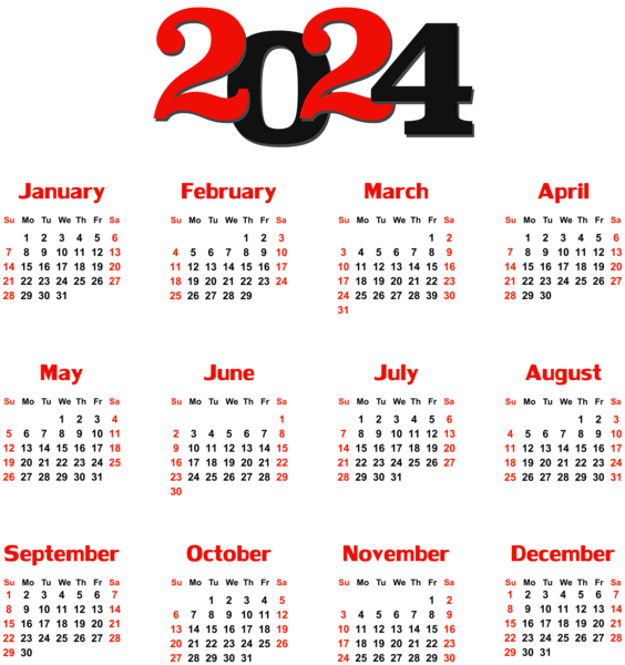 This png image - 2024 Calendar Black Transparent PNG Clip Art, is available for free download