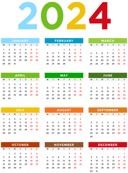 This png image - 2024 Calendar EU Colorful Transparent Image, is available for free download