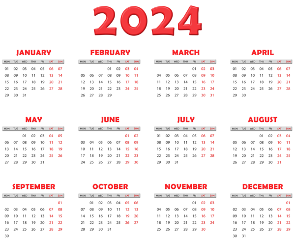 This png image - 2024 Calendar Transparent Red EU Image, is available for free download