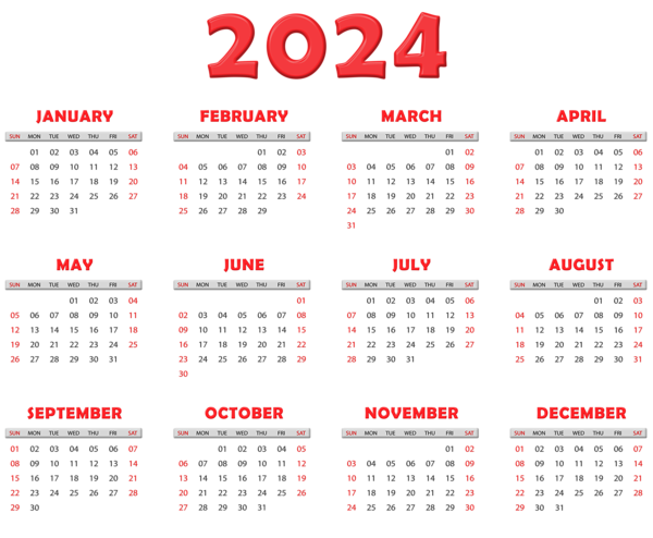 This png image - 2024 Calendar Transparent Red US Image, is available for free download