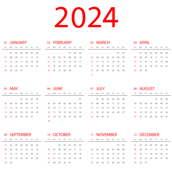 This png image - 2024 Calendar US PNG Transparent Clipart, is available for free download