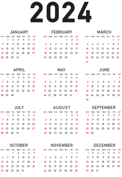 This png image - 2024 Calendar US PNG Transparent Clipart, is available for free download