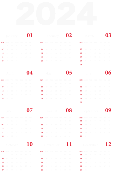 This png image - 2024 Calendar US White Transparent Clipart, is available for free download