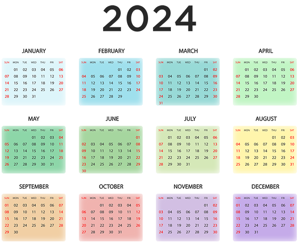 This png image - 2024 Colorful Calendar US PNG Image, is available for free download