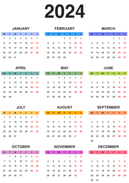 This png image - 2024 EU Colorful Calendar Transparent Clipart, is available for free download