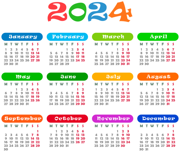 This png image - 2024 EU Colorful Calendar Transparent PNG Image, is available for free download