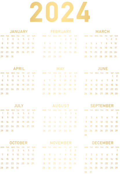 This png image - 2024 Gold Calendar PNG Clipart, is available for free download