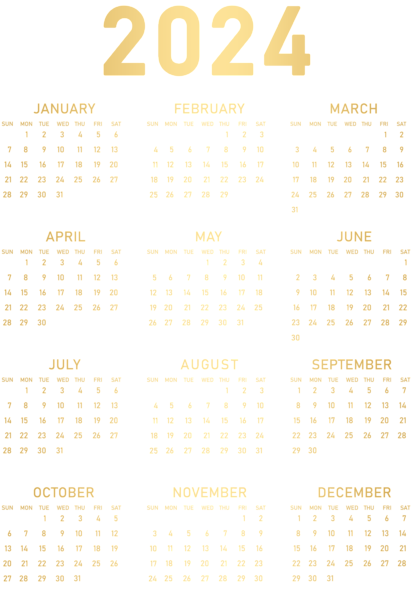 This png image - 2024 Gold Calendar US PNG Clipart, is available for free download
