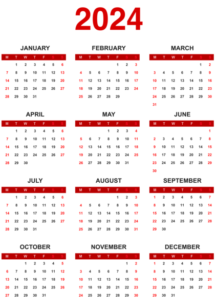 This png image - 2024 Red Calendar Transparent Clipart, is available for free download