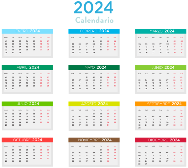 This png image - 2024 Spanish Calendar with Colors PNG Clipart, is available for free download