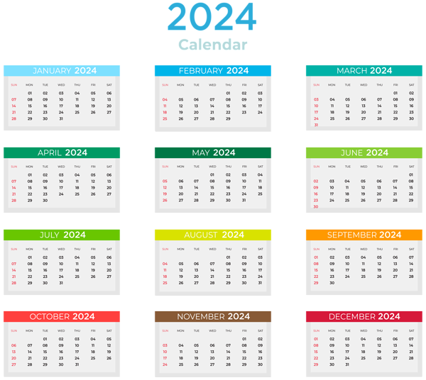 This png image - 2024 US Colors Calendar Clipart, is available for free download