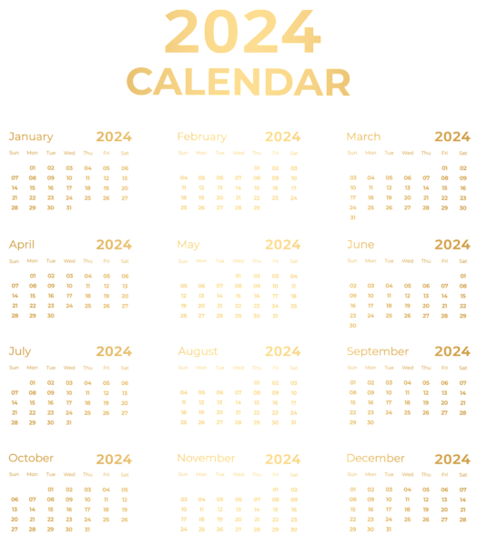 This png image - 2024 US Gold Calendar PNG Clipart, is available for free download
