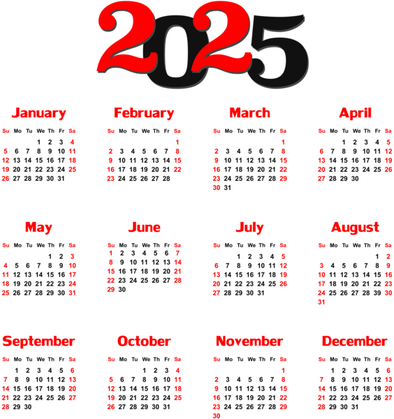 This png image - 2025 Calendar Black Transparent PNG Clip Art, is available for free download