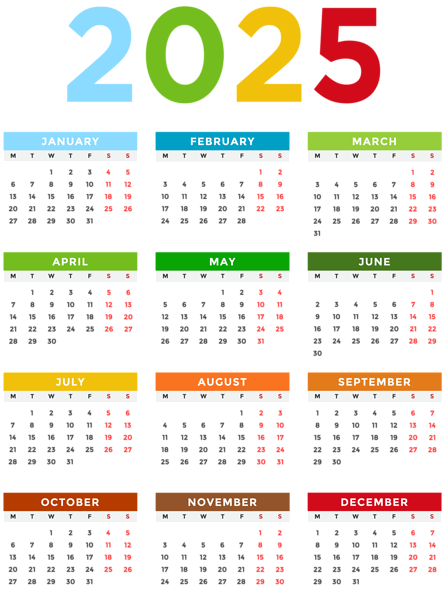 This png image - 2025 Calendar EU Colorful Transparent Image, is available for free download