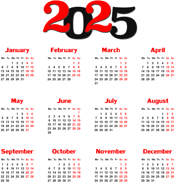 This png image - 2025 EU Calendar Black Transparent PNG Clip Art, is available for free download