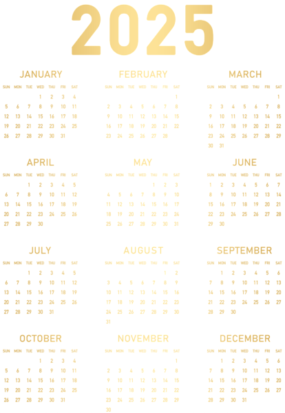 This png image - 2025 Gold Calendar US PNG Clipart, is available for free download