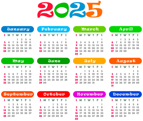 This png image - 2025 US Colorful Calendar Transparent PNG Image, is available for free download