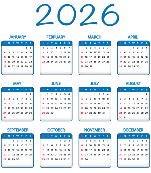 This png image - 2026 Blue Calendar Transparent Image PNG, is available for free download