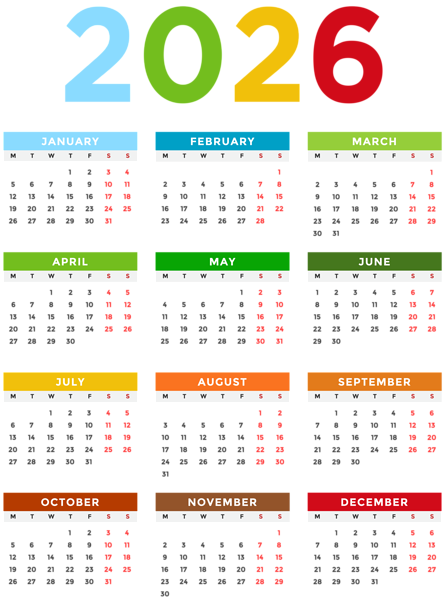 This png image - 2026 Calendar EU Colorful Transparent Image, is available for free download