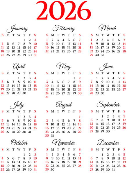 This png image - 2026 Calendar PNG Image, is available for free download