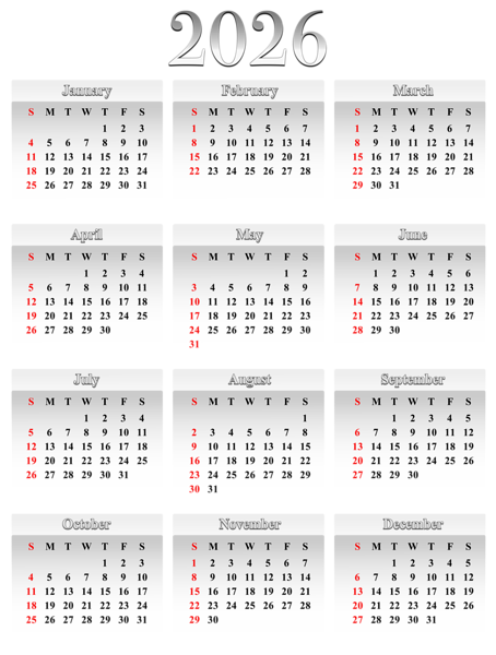 This png image - 2026 Calendar US Large, is available for free download
