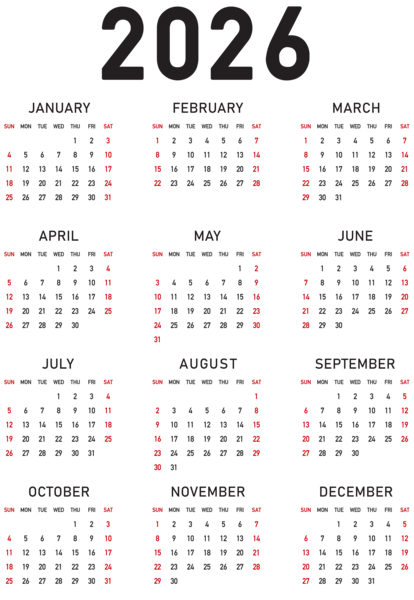 This png image - 2026 Calendar US PNG Transparent Clipart, is available for free download